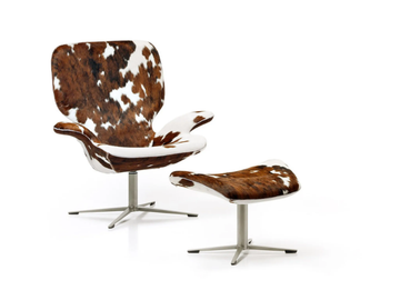 CLARKE - Swivel cowhide armchair with footstool by ESTEL GROUP - view 2